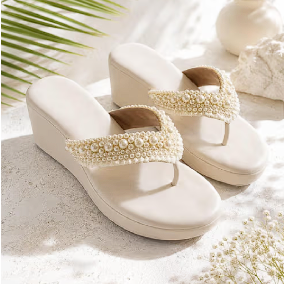Sandal Stories Ivory Moon Pearl Luxe V-Wedges (EURO 38) - Image 3